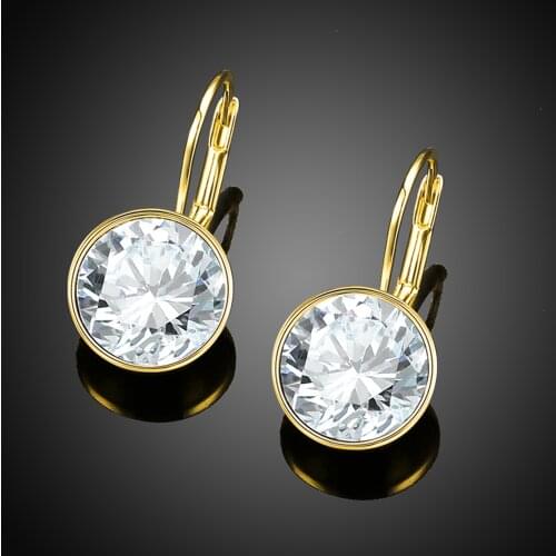 Real Gold 18K Plated Earrings With LEKANI Crystals From Swarovski Round Earrings for Women Fine Jewelry Wedding Gifts