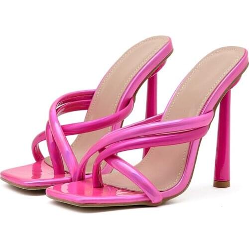 2021 New Green Women Slippers Summer Sandal Slip On Flip Flop Ladies Thin High Heels Slides Elegant Ladies Shoes Party