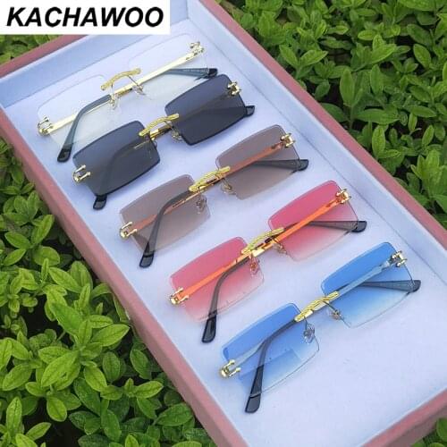 Kachawoo rimless retro sunglasses for women metal eyeglasses men no frame stylish pink red mirror party decoration high quality