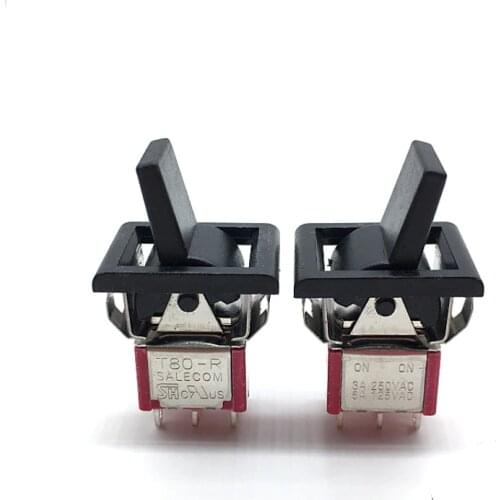 2pcs Toggle Switch AC 250V/3A 125V/5A SPDT 6Pin 2 Positions ON-ON Toggle Switch T80-R