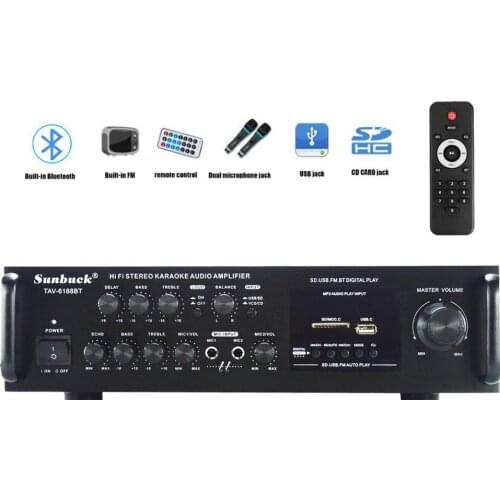 Sunbuck 6188BT 2.1 300W High Power SD USB FM Bluetooth Remote Control AV Amplifier Home Sound Amplifier Audio