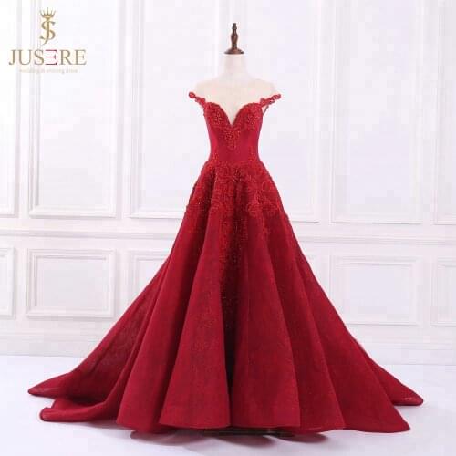 Luxury Jusere Red A-Line Appliqued Beaded evening dress sleeveless Prom Dresses Evening Party Gown