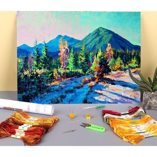 Landscape Frosty Morning Printed Water-Soluble Canvas 11CT Cross Stitch Set Embroidery DMC Threads Knitting Stamped