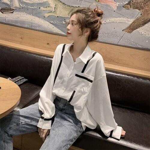 Womens Striped Shirts Long Sleeve Female Tops Spring Summer Loose Casual Office Ladies Shirt Plus Size womens clothing pocket