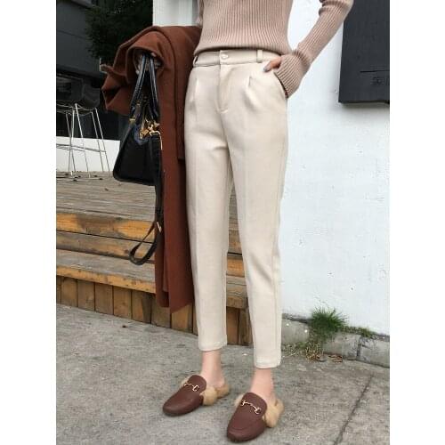 Autumn winter womens High waist harem pantswoolen pants Ankle-Length pants loose Straight pants casual woolen trousers women