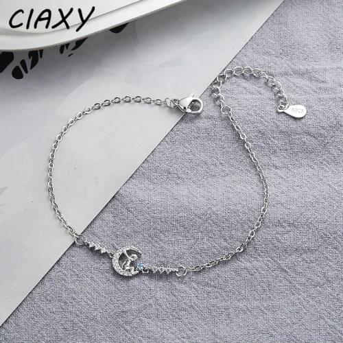 CIAXY 925 Sterling Silver Full Zircon Moon Bracelets for Women Girl Sweet Little Prince Bracelet Small Fresh Jewelry