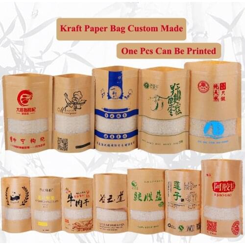 1pcs/lot High Quality Customized Printing Kraft Paper Zipper Lock Food Bag With Window Packaging