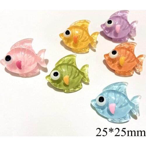10Pcs 25*25mm Kawaii Cartoon Fish Plannar Resin Accessories Ear Studs Jewelry Making DIY Baby Headwear Hair Clips Bow Ornament