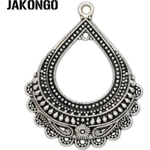 JAKONGO Antique Silver Plated Drop Shaped Charms Connectors for Jewelry Making DIY Handmade Necklace Accessories 44*35mm 4pcs