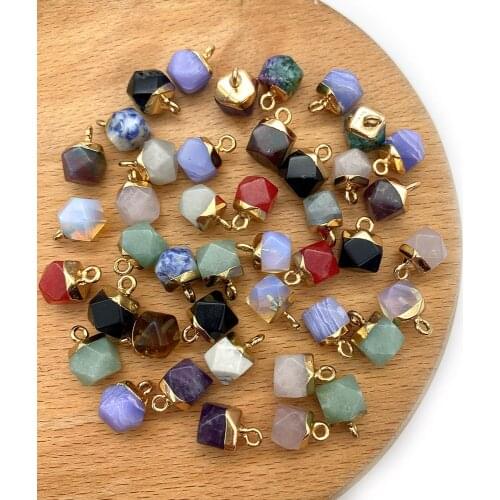 5pcs/pack Natural Semi-precious Stone 5/5000 Polygon Section Gold Color Metal DIY for Making Necklace Bracelets Earring 8x12mm