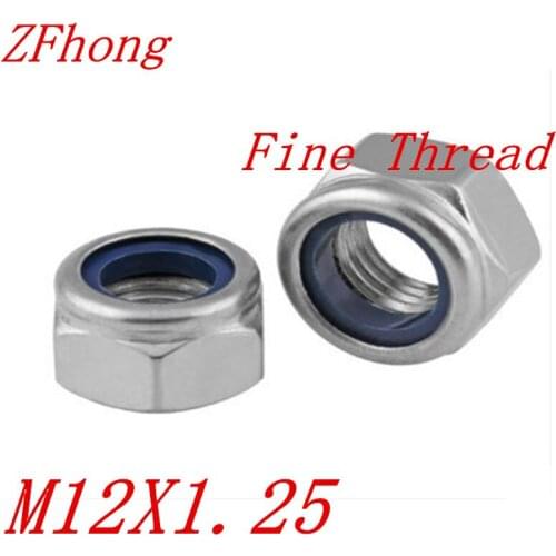 5pcs/lot DIN985 Staniless Steel A2 M12*1.25 Fine Thread Nylon Lock Nut