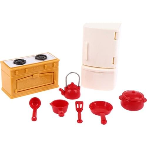 8Pcs/set Childrens Play House Simulation Kitchen Stove Refrigerator Miniature Model Toy Doll House Small Decoration