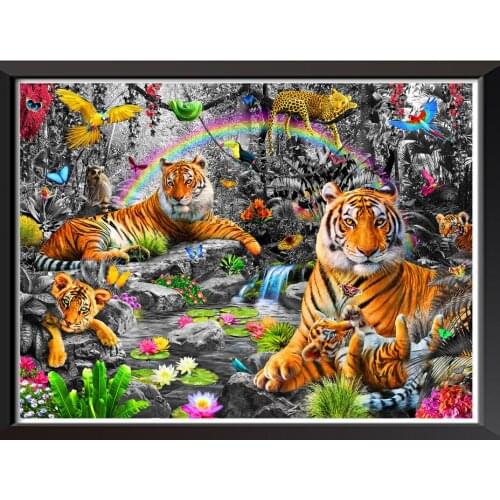 Diamond Painting Full 5D Cross Stitch Diamond Embroidery Rainbow Tiger Leopard Parrot Nature Picture Of Rhinestones Gift A2212