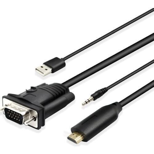 1.8M VGA to HDMI-compatible cable VGA2HDMI Audio Video Adapter with 3.5mm Audio Full HD 1080P for HDTV PC