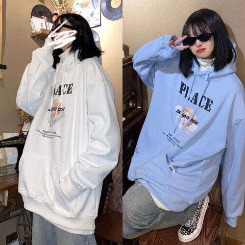 B-TOTO Takeoff Curry Man Angel Hooded Sweater Loose Hedging Plus Velvet Autumn And Winter Street Tide Ins Men And Women