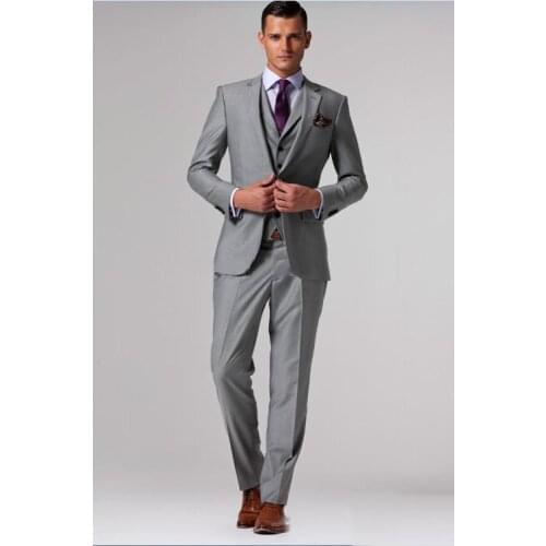 FREE SHIPPING\CUSTOM SUIT\Hot Selling Customed Silver Mens Suit Bridal gray Groom Suits/Tuxedo(Jacket+Pants+Vest)