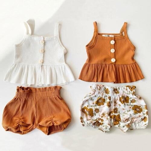 Kids Baby Girl Summer Clothes Sleeveless Knitted Vest Tops Flower Shorts Summer Cirls Clothing Set