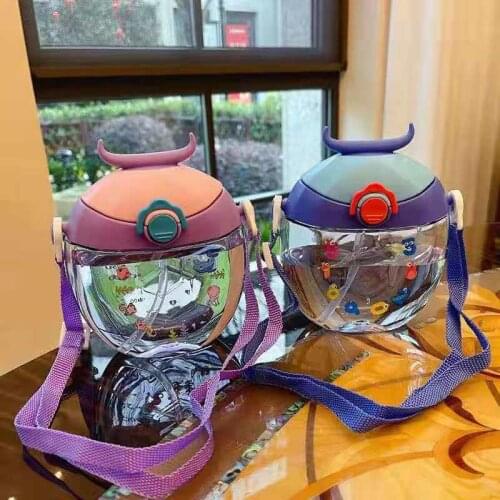 400ml Childrens Straw Cup Donut Cup Kindergarten Beetle Cartoon Cute Student Baby Convenient Kettle Leakproof