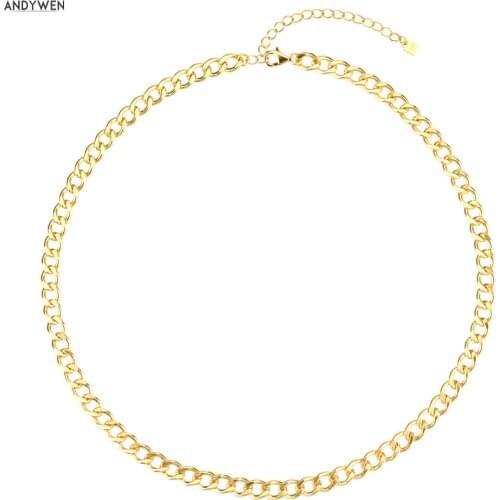 ANDYWEN 925 Sterling Silver Gold Long Chain Locker Thick Choker Necklace 2020 Wedding Party Rock Punk Neck Jewelry Fashion