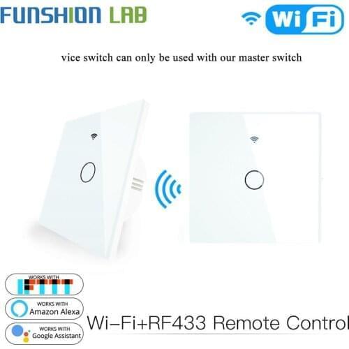 Funshion WiFi 2 Way Wall Touch Smart Switch RF433 Transmitter Wall Panel Wireless Remote Control Work with Alexa,Google Home
