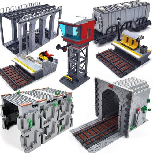 City Train Tracks Building Blocks Switch Flexible Railway Train Motor Wheel Accessory Traffic light locomotive Educational Toys
