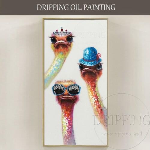 Artist Hand-painted High Quality Funny Animal Ostrich Oil Painting for Wall Decor Funny Ostrich Oil Painting for Living Room