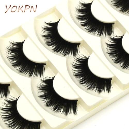 YOKPN Tapered Thick False Eyelashes Banquet Smoked Makeup Fake Eyelashes Soft Cotton Thread Messy Natural Long Eyelashes