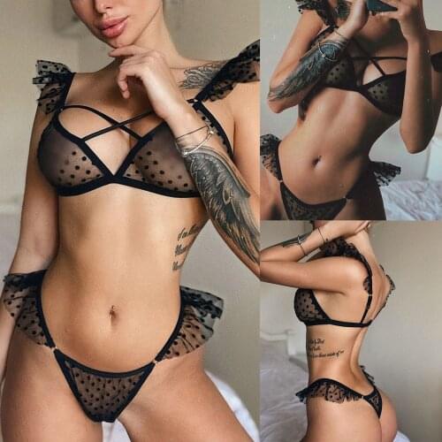 New Women Plus Size Lace Lingerie Lingerie Womens Underwear Set Sexy Lace Bra+Thong Underwear Set Black Sleepwear lingerie set