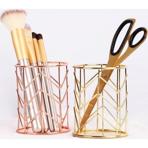Cosmetics Makeup Brushes Storage Box Wrought Iron Round Pen Storage Lipstick Brush Pen Holder Organizer Wrought Iron Storage