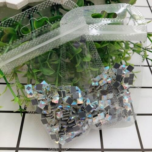 Shine Hot-fix Rhinestones 200pcs Crystal AB Square Shape Flatback Iron on Crystal Stone Glue back Glass Clothes and Dancing