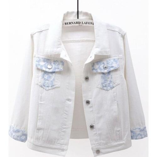 Three Quarter Sleeve Denim Jacket Coat Women Loose Outwear Chaqueta Mujer Korean Lace Splicing Pocket Short Jeans Jackets Female