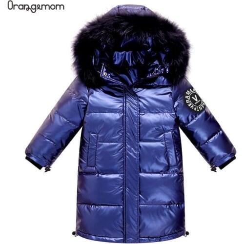 Boys Jackets Children Winter Girls Bright Color Long Style Duck Down Coat Wind Proof With Hooded Thickened Warm Kids Clothes
