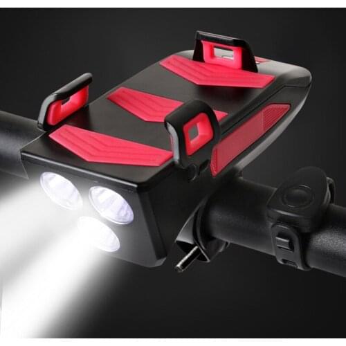 Multi-function Bicycle Light USB Rechargeable LED Bike Headlight Bike Horn Phone Holder Powerbank 4 in 1 MTB Cycling Front Light