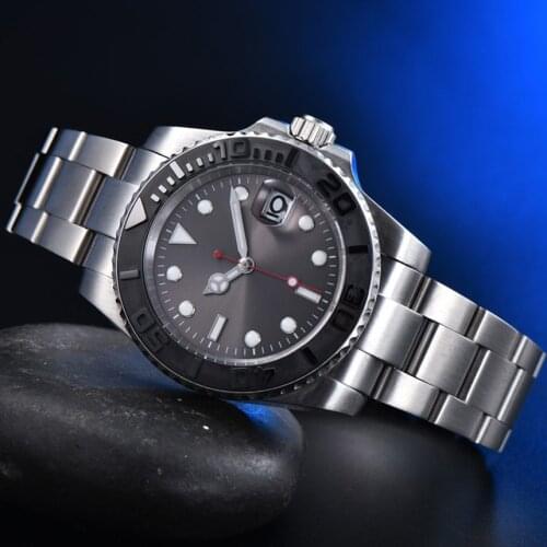 Yacht type aseptic gray surface mens automatic mechanical watch watch stainless steel color black ceramic ring
