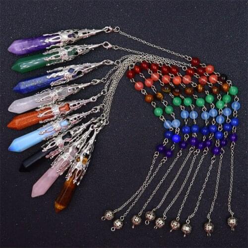 Men Women Natural Healing Stone Reiki Pyramid Pendulum Chakra Chain Amulet Crystal Pendant