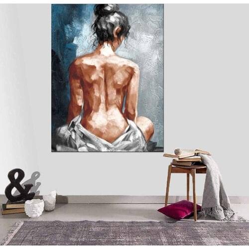 Canvas Wall Art for Bathroom Bedroom Decor Abstract Sexy Nude Woman Black White Blue Wall Art Girls Room Decor Modern Gift for W