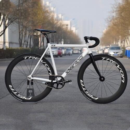 Song&friends FIXED GEAR BIKE Single Speed Bike Track Bicycle Aluminum Alloy Frame with Carbon Fiber Fork And 60mm Carbon Wheels