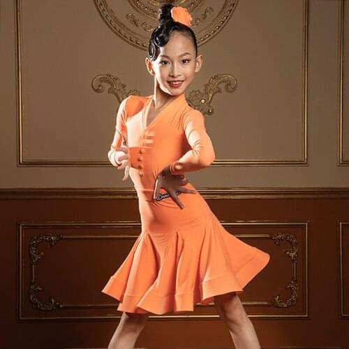 Orange Latin Dance Dress For Girls Ballroom Practice Wear Standard Competition Dresses Salsa Dancewear Tap Dance Outfit JL2332