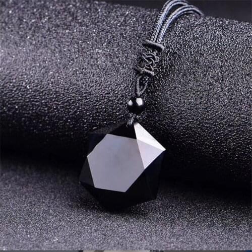 Black Obsidian Pendant Necklace Obsidian Star Pendant Lucky Crystal Jewelry