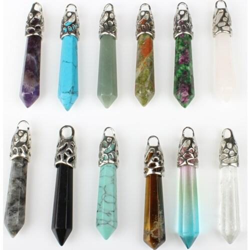 Fashion Natural Semi-precious Stone Pendants Fashion Hexagon Pillars Warhead Pendant Handmade DIY Necklace Jewelry Accessories