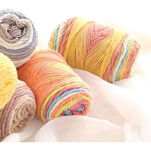 Fine Quality 100g/ball Space Dye Rainbow Color Cotton Blended Yarn Beautiful Soft Hand Knitting Thread For Blanket Pillow Scarf