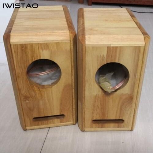 IWISTAO HIFI 4 Inches Full Range Speaker Empty Cabinet 1 Pair Finished Oak Wood Labyrinth Structure for Tube Amplifier