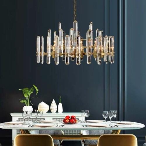 Postmodern light luxury crystal chandelier restaurant simple and creative all-copper Hong Kong-style living room lamp