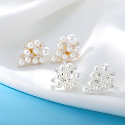 Grape Simulated Pearl Earrings For Women Crystal Zircon Stud Earrings Elegant Lady Engagement Wedding Earrings Jewelry Brincos