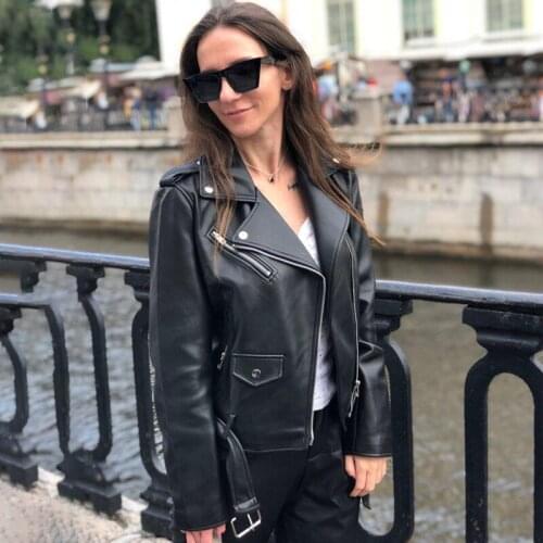 Женские кожаные куртки SLACTION China At AliExpress