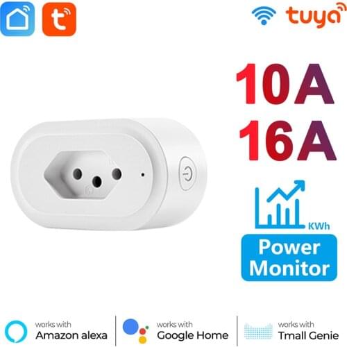 Tuya WiFi Smart Plug Power Monitor 10A 16A Brazil Standard Smart Life APP Remote Smart Socket Voice Works For Google Home, Alexa