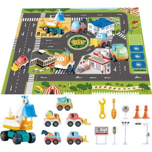 Construction Toys Engineering Vehicles Toy with Play Mat Road Signs and Accessories Construction Trucks Toys for Kids