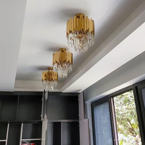 E14 LED Postmodern Golden Stainless Steel Crystal LED Chandelier Lighting Lustre Suspension Luminaire Lampen For Foyer