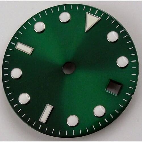 28.5mm Luminous Watch Green Dial + Watch Hands Fit for NH35/36 Movement