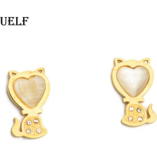 Uelf Women Crystal Bohemian Cat Earring Stud Earrings for Women Boucle D'oreille Jewelry Dazzling Cubic Zirconia Opal Brincos
